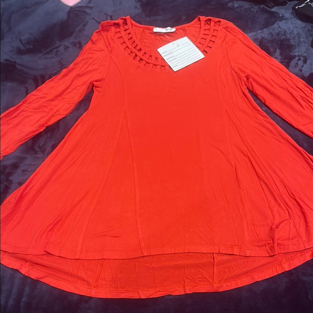 Haani Red Asymmetrical Long Sleeve Tunic